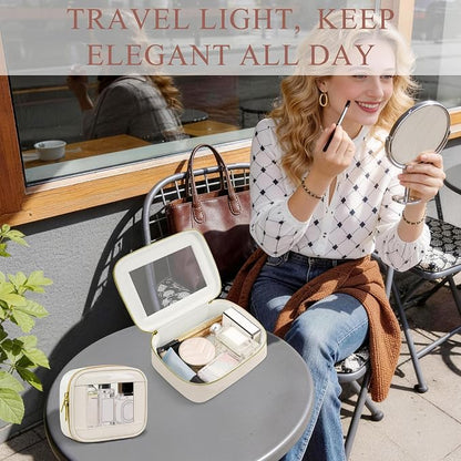 2-Piece Leather Clear Makeup Bags Set - Waterproof Clear Cosmetic Bag Case with Zipper, Transparent TSA Approved Toiletry Bag for Travel, Car Accessories for Women (Beige-2, Mini+Medium) - Image 7