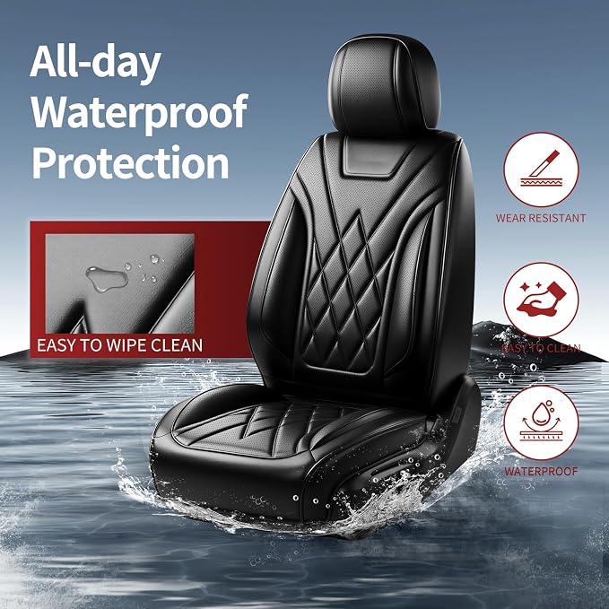 Car Seat Covers for GMC Acadia 2007-2026, Full Set, Black | Luxury Full Coverage Leather Seat Protectors, Waterproof Breathable, Non-Slip, Easy to Install, Airbag Compatible, All-Season - Image 4