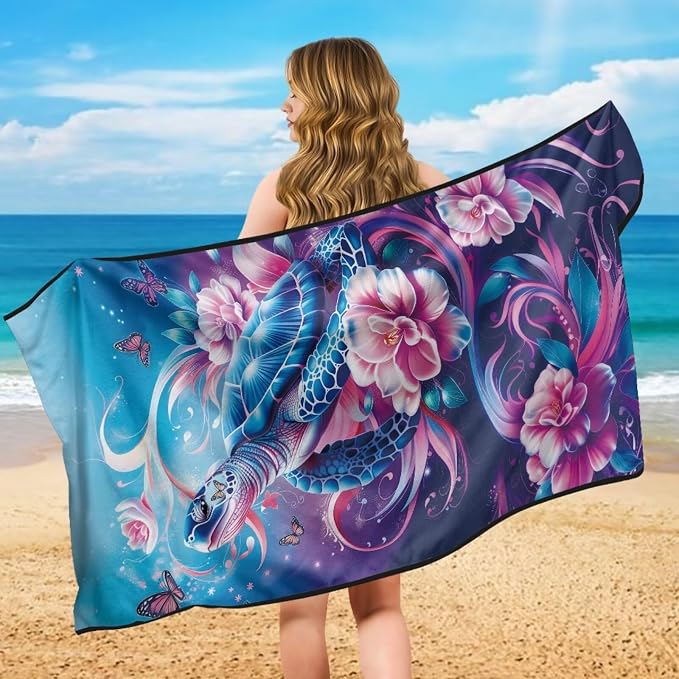 Sea Turtle Floral Car Seat Towel with Storage Bag Sweat Auto Interior Seat Protector Animal Sea Turtle Car Interior Accessories Driver Seat Cushion Towel Cover Automotive Seat Cushion Pads - Image 5