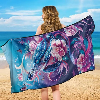 Sea Turtle Floral Car Seat Towel with Storage Bag Sweat Auto Interior Seat Protector Animal Sea Turtle Car Interior Accessories Driver Seat Cushion Towel Cover Automotive Seat Cushion Pads - Image 5