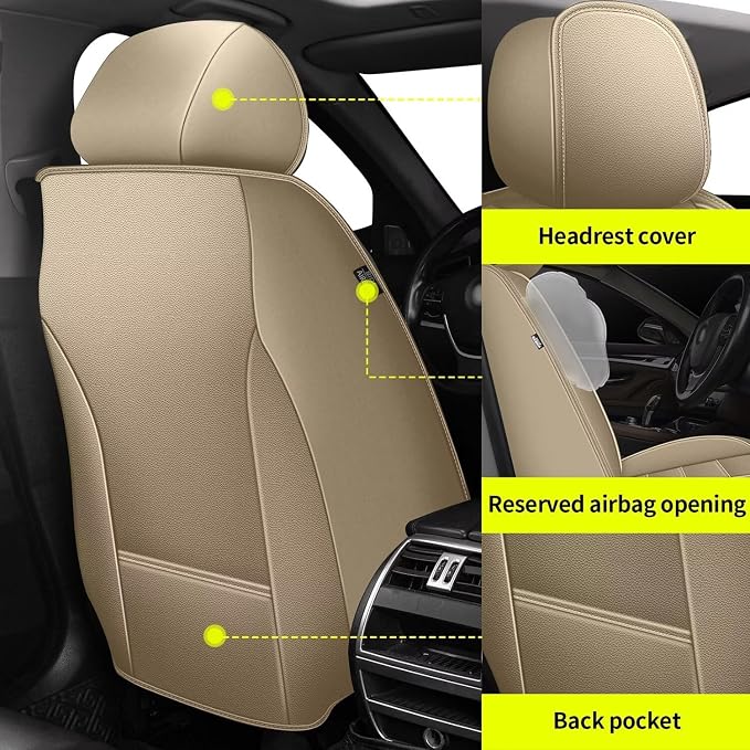 IKABEVEM Car Seat Covers Fit for Nissan Kicks 2018-2025 2026: Full Set Luxury Leather Automotive Seat Covers, Car Seat Protector(5 Seats, Beige) - Image 3