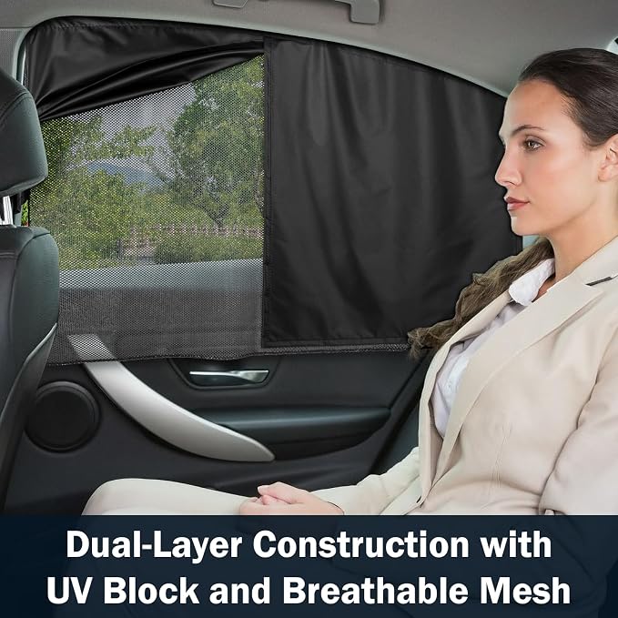 Car Window Shades, Side Window Sun Shades Blocks Heat and UV Rays Glare, Magnetic Car Privacy Safe Curtains for Back Windows, Camping Accessories for Baby - Image 2