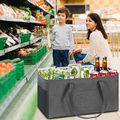LHZK Standing Extra Large Utility Tote Bag with Metal Wire Frame and the Sides Rinforced, Extra Large Tote Bag with Handle, Reusable Grocery Bags Foldable, Beach Bag, Car Tote (Grey) | Metal Wire Frame - Image 2