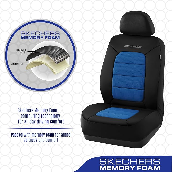 Skechers Memory FoamCar Seat Covers,Thick Cool Touch Fabric Seat Covers,Seat Cover Full Sets Airbag Compatible,Automotive Comfort Protection for Most Cars,Vans,Trucks,SUV,Blue - Image 5