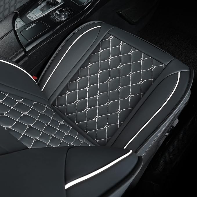 Car Seat Covers Full Set,Universal Fit for Most Cars,SUV,Sedans and Pick-up Trucks,Automotive Vehicle Faux Leather Cushion Covers for 5 Passenger Cars(Full Set,Black/White) - Image 5