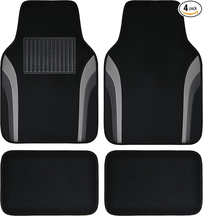 CAR PASS Leather Waterproof Sporty Car Floor Mats Carpet,Universal Automotive Floor Mat Fit for Sedans, Cars, Mid Trucks, Vans, SUV, Set of 4 (Black and Gray) by CARPASS