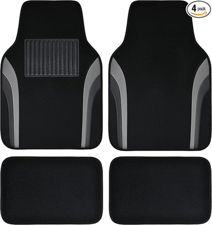 CAR PASS Leather Waterproof Sporty Car Floor Mats Carpet,Universal Automotive Floor Mat Fit for Sedans, Cars, Mid Trucks, Vans, SUV, Set of 4 (Black and Gray) by CARPASS
