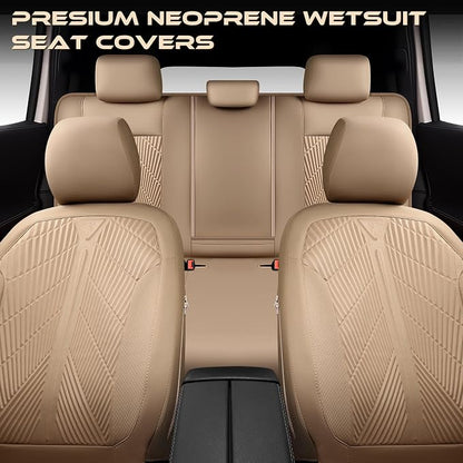 CAR PASS Waterproof Car seat Covers Full Sets Neoprene Wetsuit, All-Weather Non-Slip Durable, Universal Fit for SUV Sedans Trucks Vans Automotive, Armrest Airbag Compatible, 3D Emboss All Beige - Image 7