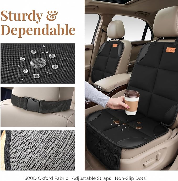 SMART ELF Car Seat Protector, Thickest Padding and Non-Slip Backing 2Pack | Waterproof Car Seat Cover 2 Mesh Pockets for Baby and Pet, Easy to Install and Remove Folds for Storage, Sedan SUV Truck - Image 2