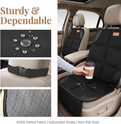 SMART ELF Car Seat Protector, Thickest Padding and Non-Slip Backing 2Pack | Waterproof Car Seat Cover 2 Mesh Pockets for Baby and Pet, Easy to Install and Remove Folds for Storage, Sedan SUV Truck - Image 2