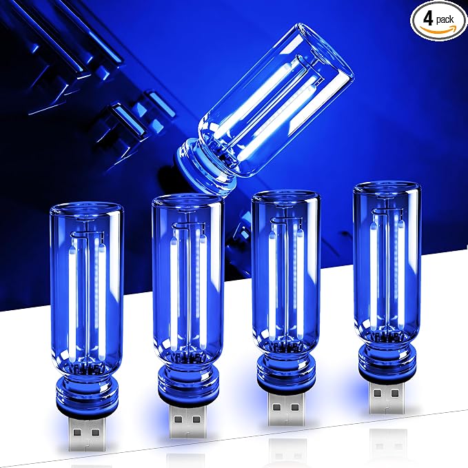 4 PCS USB Touch Dimmable Retro Glass Bottle Car Night Light | Portable design, 4 Blue, fits car interior, bedroom, hallway, indoor outdoor decor by Unknown