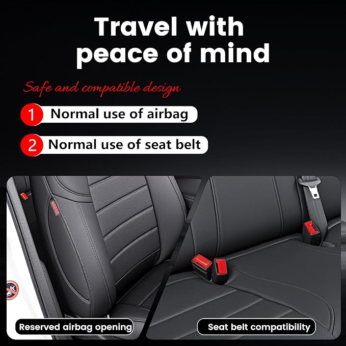 HKZ Custom Fit Civic Seat Cover Full Set for Honda Civic 4 Door (Hatchback 2022-2026 Sport Touring)&(Hatchback 2022-2024 EX-L) 5-Seats Full Set,Leather Seat Protector(Black) - Image 9