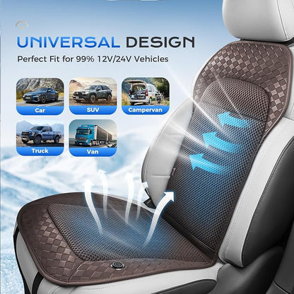 Coverado Summer Ventilated Car Seat Cushion, 12V-24V Dual Blowing & Suction Cooling Pad with 8 Turbo Fans, 3-Speed Adjustable, Universal Fit for Cars, SUVs, Trucks & Vans - Brown - Image 8