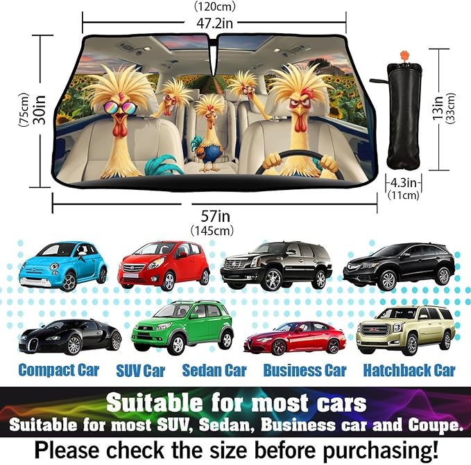 CHILL·TEK Print Rooster Windshield Sun Shade Funny Rooster Sun Shade for Car Front Window Block UV Rays Foldable Umbrella Windshield Sun Visor Protector Keep Vehicle Cool for Most Vehicles - Image 5