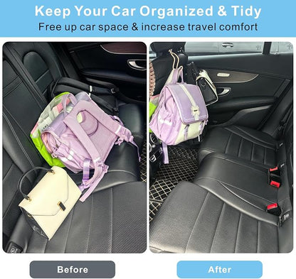 Car Seat Back Organizer Hooks 2 Pack with Anti-Drop Loop - Beige Leather/2S | Space Saving Car Headrest Hangers for Women Men, Universal Car Bag Holder for SUV Truck for Front and Back Seat Storage - Image 6