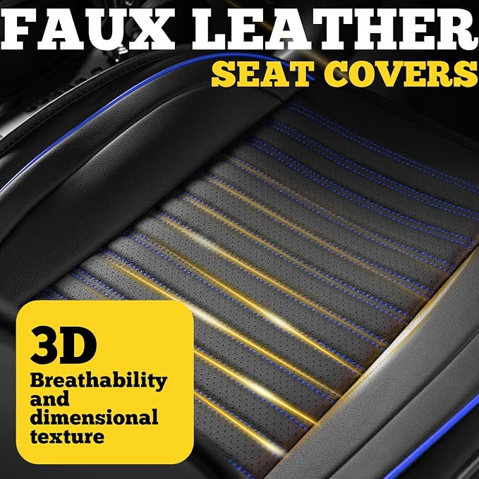 Car Seat Covers Full Set, Faux Nappa Leather, for Sedans and SUVs | Full Set, Waterproof, Airbag Compatible - Image 7