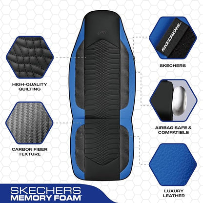 Skechers Memory Foam Car Seat Covers, Leather High Back Seat Covers Quilting Design,Waterproof Sports Car Seat Covers Full Sets,Airbag Compatible, Universal Fit for Most Cars, SUVs,Trucks,Blue - Image 3
