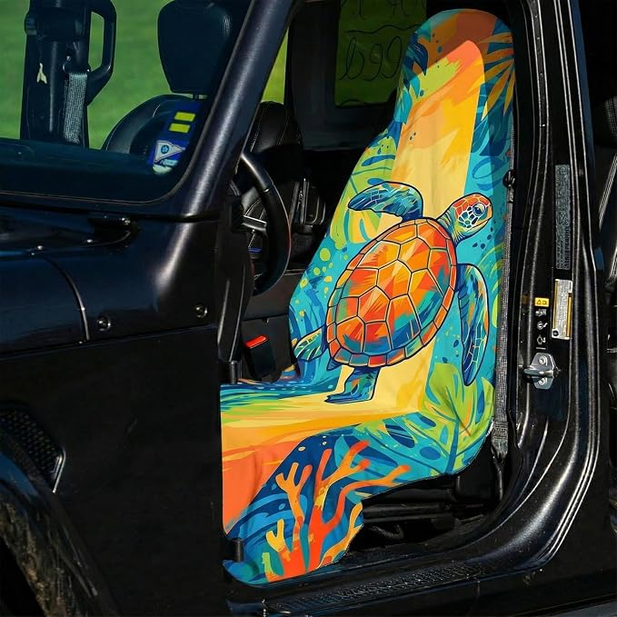 2 Pack Car Seat Towel Covers for Gym, Front Seats, Ocean Sea Turtle | Sea Sweat Protector for Front Seats Premium Thickened with Elastic Strap Breathable & Quick Dry Machine Washable Running - Image 4
