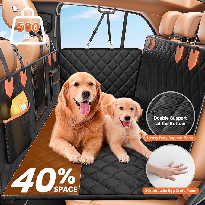 IJVAE Dog Seat Cover for Back Seat, Hard Bottom Back Seat Extender Holds 500 lbs, Waterproof & Nonslip Car Hammock for Large Pets, Comfortable Travel Seat Protector for SUV and Sedan - Image 2