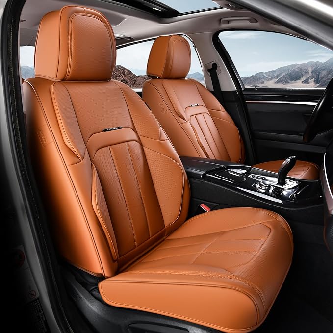Coverado Nappa Leather Car Seat Covers Front Set, Luxury Waterproof Seat Protectors, Airbag Compatible Anti‑Slip Auto Seat Covers, Universal Fit for Most Cars SUVs Trucks Pickup Vehicles by COVERADOAUTO