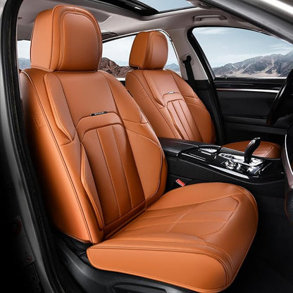 Coverado Nappa Leather Car Seat Covers Front Set, Luxury Waterproof Seat Protectors, Airbag Compatible Anti‑Slip Auto Seat Covers, Universal Fit for Most Cars SUVs Trucks Pickup Vehicles by COVERADOAUTO
