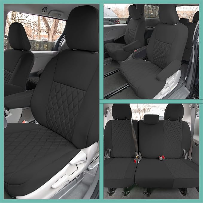 FH Group Custom Fit Car Seat Covers Specifically Made for 2011-2020 Toyota Sienna 7-8 Seater with Ultraflex Neoprene Water Resistant Automotive Seat Covers - Front Set Black - Image 9