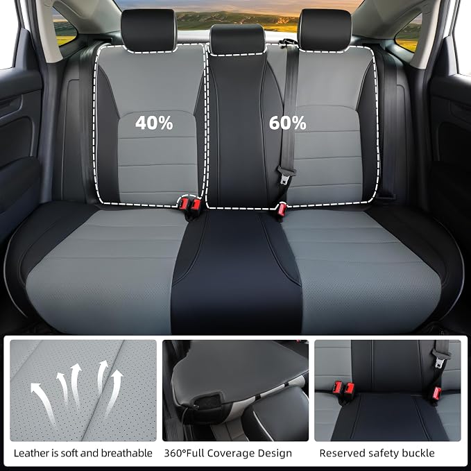 Lolcar Custom Fit Civic Seat Cover Full Set for Honda Civic (Sedan 2022 2023 2024 Touring)&(Sedan 2025-2026 Sport Touring),5-Seats Full Set,Leather Seat Protector(Black/Gray) - Image 3