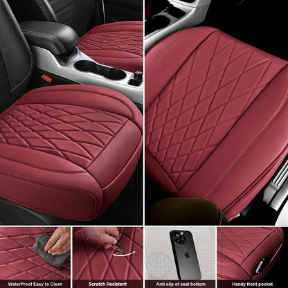 CAR PASS 2 Pack Leather Front Car Seat Covers, Bottom Seat Covers Full Wrapped with Storage Pocket, Anti-Slip Leather Seat Protectors,Waterproof Seat Cushion Pad Universal Fit Cars SUV Truck, Burgundy - Image 3