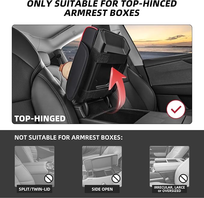 5 in 1 Nappa Leather Console Armrest Cover, Black Red Stitch | Built-in cup holder, tissue slot, phone holder & 2 storage pockets, practical car accessories fit SUV sedan truck - Image 9