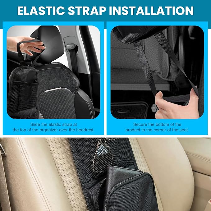 2 PCS Car Seat Storage Hanging Bag, Multi-Pocket Auto Interior Seats Side Organizer with Mesh Pockets, Multifunctional Vehicle Seat Mesh Storage Bag for Phones Wallets Glasses - Image 4