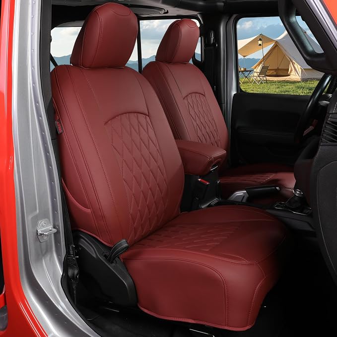 Full Set Seat Covers for 2024-2026 Jeep Wrangler 4drs,Rear w/Armrest(Wine) | 1:1 Custom Fit,Factory Look,Easy Installation,Airbag Compatible,Waterproof Faux Leather & Easy to Clean,Pet Friendly by Coverdream