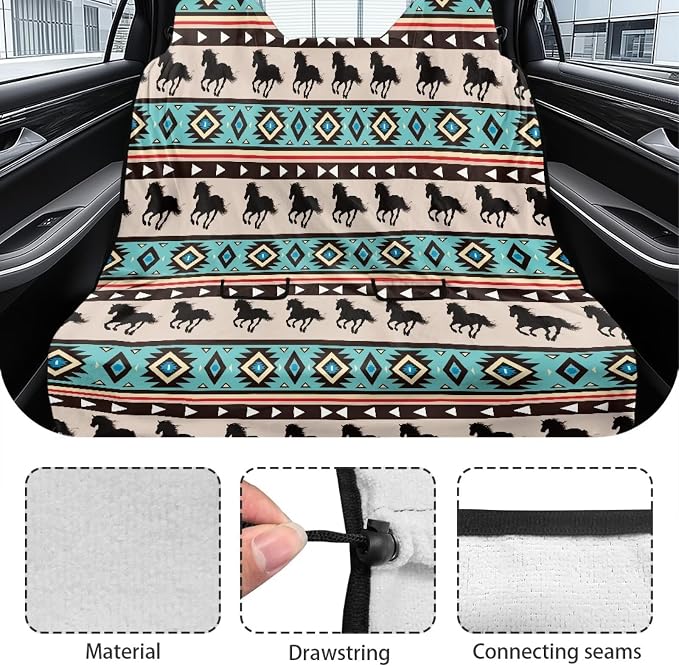 Aztec Horse Southwest American Tribal Print Back Seat Cover for Car Trucks Van SUV, Waterproof Rear Bench Towel Seat Covers for Dogs and Kids, Sweat-Absorbent Automotive Backseat Protector - Image 6