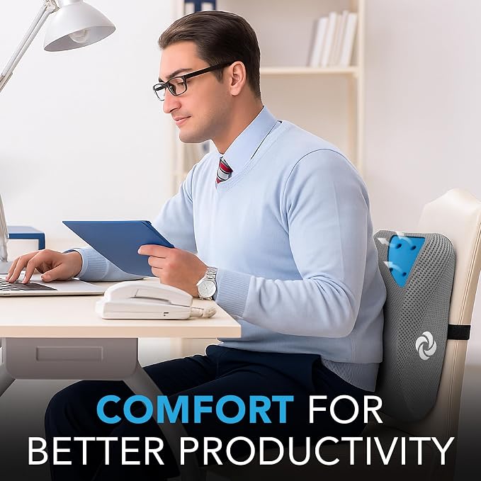 Samsonite Memory Foam Lumbar Support Pillow for Office Chair, Gaming Chair, or Car-Ergonomic Back Cushion-Home Essentials for Sitting Comfort and Posture Relief Back Support with Cooling Gel, Grey - Image 3