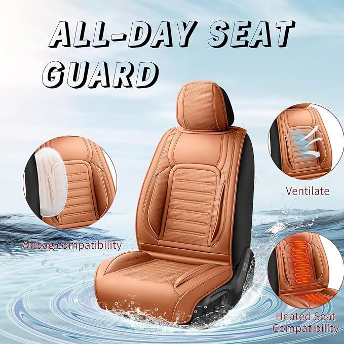Fit CHR Car Seat Covers for Toyota CHR 2018-2021 2022 -Premium Leather, Waterproof，Breathable，All-Weather Seat Cushion Protecto & Airbag Compatible, Full Set Brown - Image 2