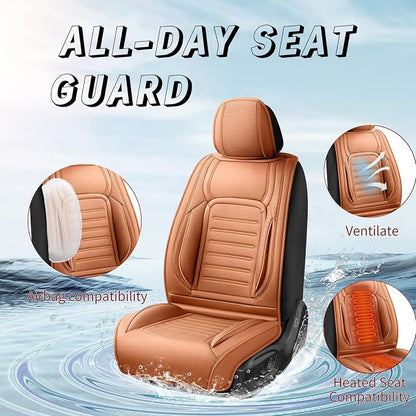 Fit CHR Car Seat Covers for Toyota CHR 2018-2021 2022 -Premium Leather, Waterproof，Breathable，All-Weather Seat Cushion Protecto & Airbag Compatible, Full Set Brown - Image 2