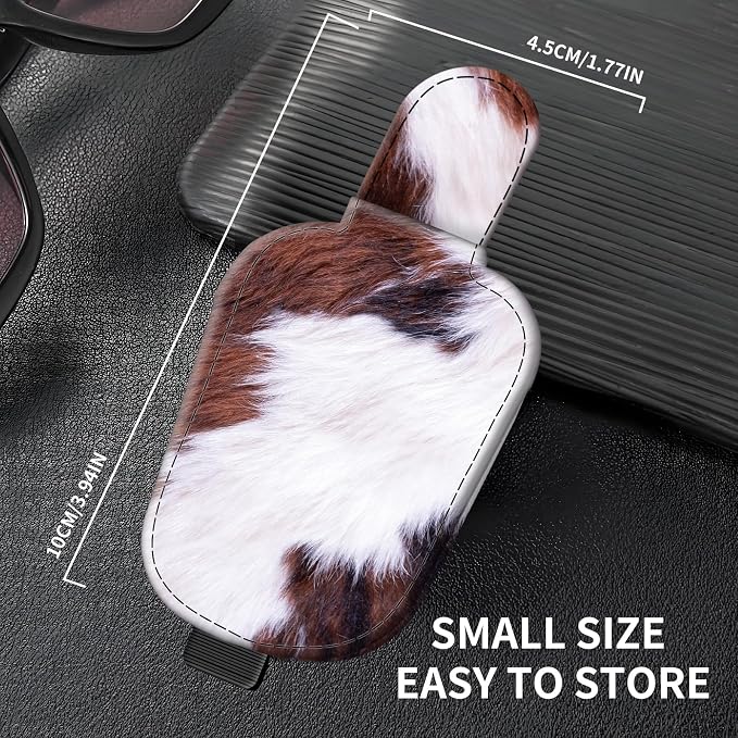 Leather Magnetic Sunglass Holder for Car Sun Visor, Cute Eyeglass Ticket Card Hanger Clip, Universal Auto Interior Accessories for SUV Pickup Truck, Brown Cow - Image 4