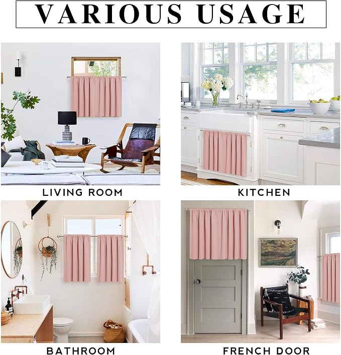RYB HOME Cafe Blackout Curtains 24 inch Length, RV Camper Window Curtains | Short Small Half Window Tiers,Privacy,Thermal Insulated,Light UV Heat Blocking,Rod Pocket,W29 x L24,Peach Blush,2 Panels - Image 6