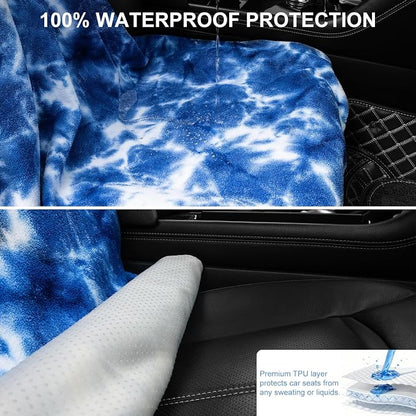 Car Seat Towel Covers with Storage Bag, Waterproof Sweatproof Towel Seat Cover Universal Front Seat Covers Washable Non-Slip Seat Protector for Workouts(Blue & White - Point, 1Pcs Front Seat Cover) - Image 2