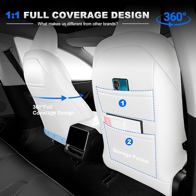 AOMSAZTO Seat Cover for Tesla Model 3 2024-2025(Not Performance) | Faux Leather,Waterproof,Airbag Compatible,5-Pieces Set with Seatbelt,Steering Wheel Covers,Side Bolster Cover&Headrests-Black - Image 7