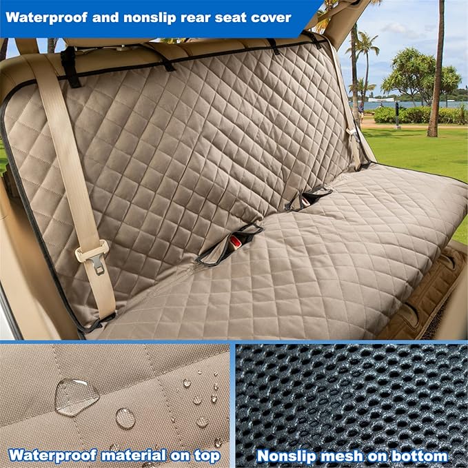 VIEWPETS Bench Car Seat Cover Protector, Waterproof Heavy-Duty, Khaki | Nonslip Dog Back Seat Cover Protect from Mud, Spills, Scratches, Machine Washable, X-Large Size Fits for Large SUVs & Trucks - Image 5