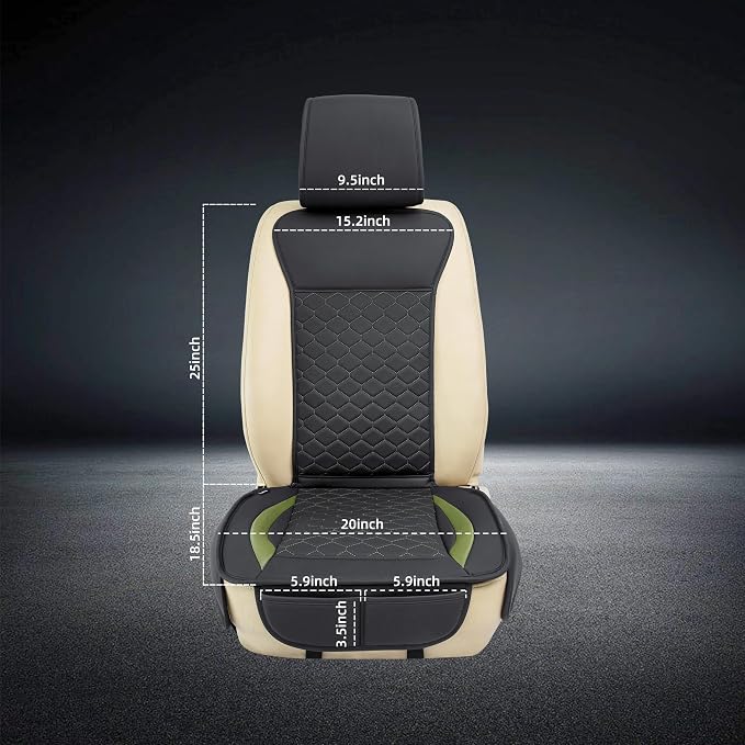 Elantrip Leather Car Seat Covers Front 2PC Black Green Waterproof | Unique black faux leather + green stitching — standout diamond-quilted style - Image 7