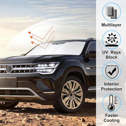 Windshield Sun Shade for 2018-2026 Atlas/Cross Sport Accessories | Full covered, Foldable & Durable, Block UV Rays, Reduce Heat, Easy to install, Keep Car Cooler - Image 2