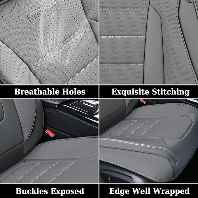 Coverado Front Seat Covers, Car Seat Cover, Gray Seat Covers for Cars, Car Seat Protector, 2PCS Waterproof Faux Leather Car Seat Cushion, Luxury Seat Cushions, Auto Seat Covers Fit for Most Vehicles - Image 7