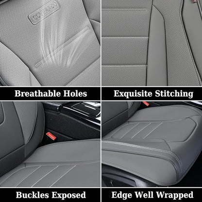 Coverado Front Seat Covers, Car Seat Cover, Gray Seat Covers for Cars, Car Seat Protector, 2PCS Waterproof Faux Leather Car Seat Cushion, Luxury Seat Cushions, Auto Seat Covers Fit for Most Vehicles - Image 7