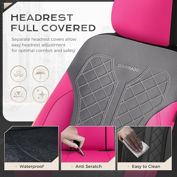 Coverado Car Seat Covers 2-Pack, Luxury Front Seat Covers, Automotive Car Seat Protectors, Pink Seat Covers Universal Fit for SUVs, Trucks, Sedans - Image 6