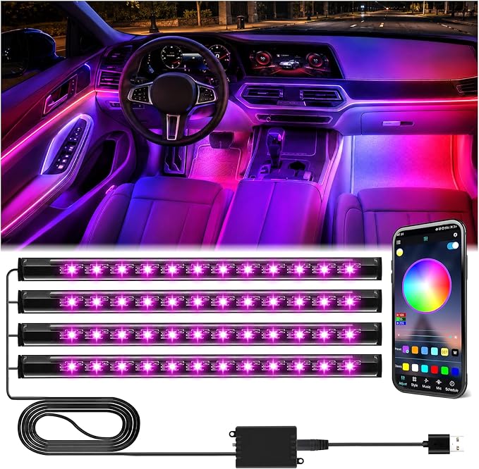 Winzwon Car Interior Lights, LED Lights for Halloween Car Accessories | Christmas White Elephant Gifts for Him Men Women Teen Boys, APP Control with USB Port Color Change Lights for Truck Decor by Winzwon
