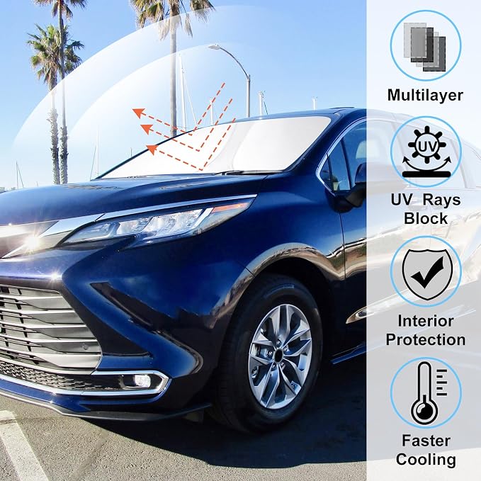 Windshield Sun Shade Sunshade for 2021-2026 Toyota Sienna | Full covered for windshield, Foldable & Durable, Block UV Rays, Reduce Heat, Easy to install, Keeps Car Cooler - Image 2