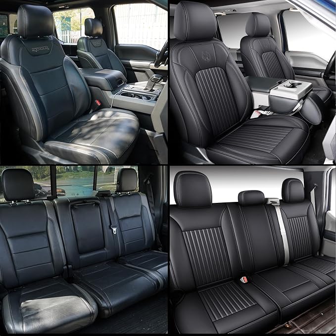 MINGBRON Car Seat Covers Custom Fit 2009-2026 Ford F150 Crew Cab and 2017-2026 F250 F350 F450 Super Duty Pick-up Truck, Automotive Vehicle Cushion Cover with Waterproof Leather（Black） - Image 3