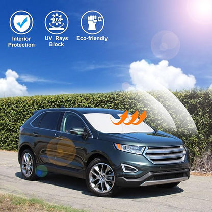 Windshield Sun Shade for 2015-2024 Ford Edge Accessories | Full covered for windshield, Foldable & Durable, Block UV Rays, Reduce Heat, Easy to install, Keep Car Cooler - Image 6