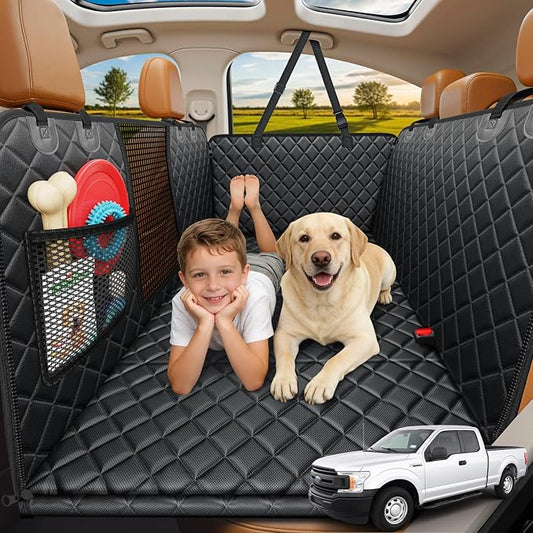 URPOWER Large Hard Bottom Dog Seat Cover for Extended Cab Trucks | 400 lbs Support, 45% More Space, Waterproof, Mesh Window, Scratch Resistant, Non-Slip, Easy Care, Dog Seat Belt Included by URPOWER